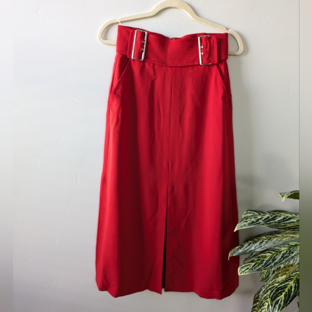 A.L.C. Vibrant Red Midi Skirt with Belt